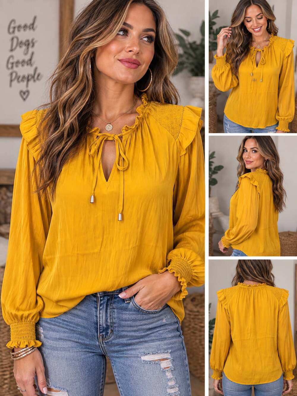 Joie Blouse Size S/P Yellow Long Sleeve Ruffle Tie Neck